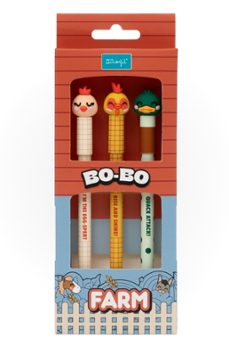 set de 3 bolis borrables bo-bo granja - gallina, gallo y pato-8445641080318