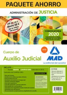 paquete ahorro auxilio judicial (incluye temario vol. 1 y 2; test ; preparacion prueba practica; simulacros examen y acceso curso oro)-9788414228258