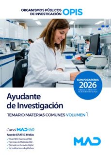 ayudante de investigación de organismos públicos de investigación (opis). temario materias comunes volumen 1.-9791370285258